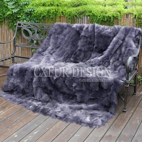 CX-D-123C Luxury Warming Fur Rug Blanket Genuine Fox Fur Blankets for Bed