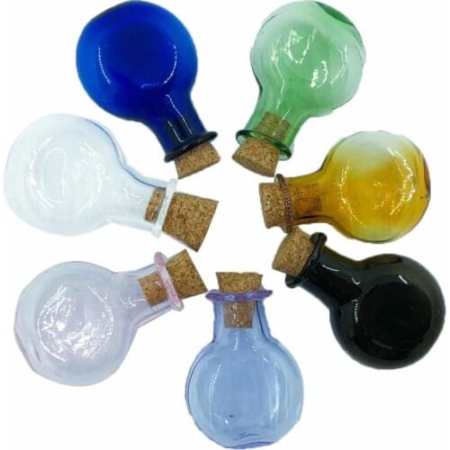 Oblate Round Mini Glass Bottles With Corks Cute Wedding Decoration Gifts Tiny Jars Vials Mix 7 Colors