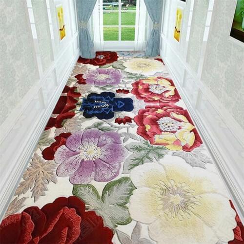 Europe style corridor Strip 3D flower floor mat Bedroom living room carpet plush printed non-slip rug custom made floor mat