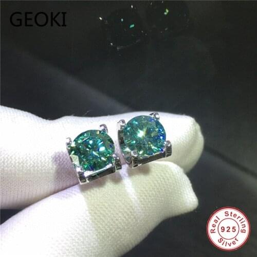 Geoki 925 Sterling Silver Passed Diamond Test 0.5 CT Green Moissanite Earrings Round Perfect Cut Stone Stud Earrings for Women