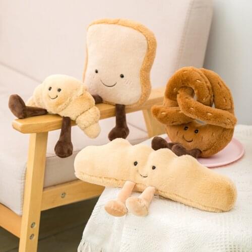 Kawaii Pretzel Crossant Toast Bread Food Plush Toy Stuffed Cartoon Baguette Poach Simulation Doll For Girl Kids Birthday Gift