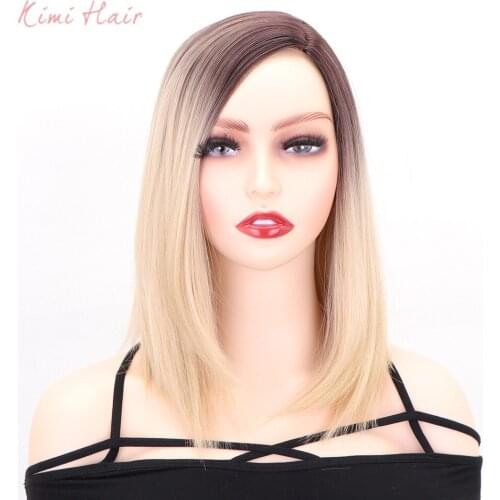 Kimi Hair Short Ombre Red Straight Bob Synthetic Wigs for Women Daily Party Cosplay Heat Resistant Fiber