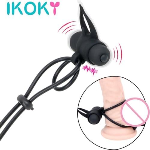 IKOKY Cock Ring Time Lasting Delay Ejaculation Lock Rope Clitoris Stimulator 10 Speed Vibrator Penis Ring Sex Toys for Men