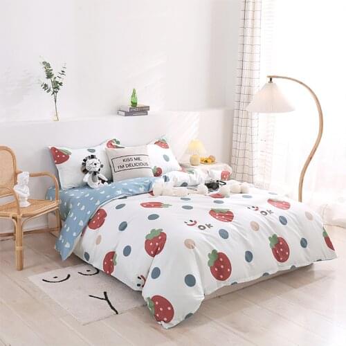 Full Cotton Duvet Cover Set King Size 3/4pcs With Zipper Closure Soft Flat Sheet Set