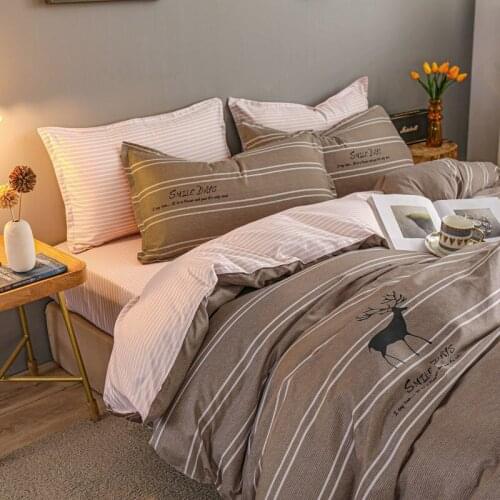 Boys Bedding Set with Duvet Cover Flat Sheet Pillowcase Grid Single Twin Full Queen Size Kids Adult Home Bedclothes