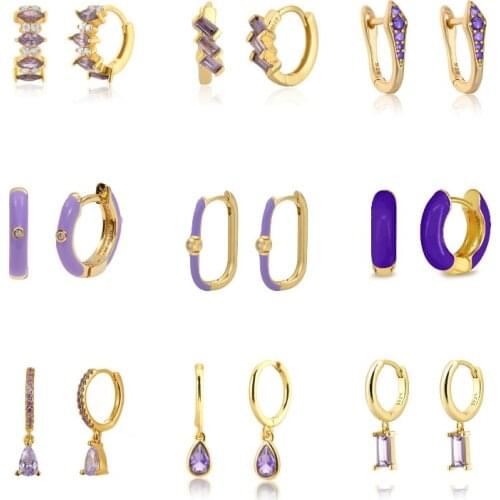 Wholesale Purple Zircon Ear Buckle European American Style Sun Wreath Hoop Earrings for Women Fashion Elegant Jewelry Pendientes