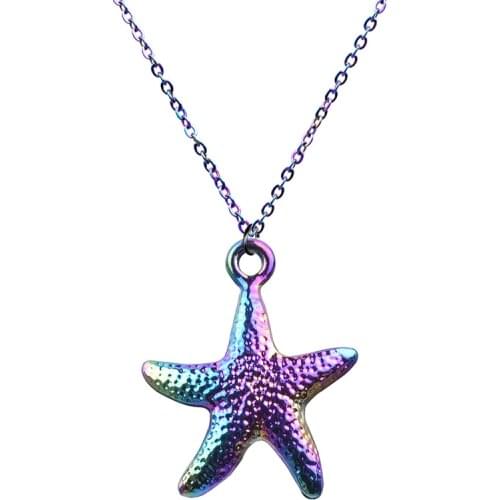 Starfish Rainbow Pendant Necklaces For Women Girl Jewelry Fashion Chain Choker Decoration On The Neck Woman Accessory Gift Party
