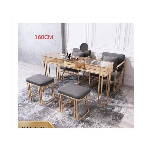 Net celebrity light luxury manicure table and chair set marble iron table glass surface single double triple