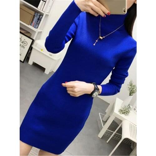 2018 Winter Sweater Dresses For Women Autumn Casual O-neck Full Sleeve Lace Patchwork Long Pullovers Pure Knitted Dress PZ116