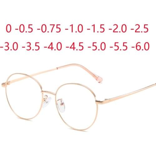 Metal Round Glasses Women Prescription Anti-blue light Myopia Optical Photochromic Eyewear 0 -0.5 -1.0 -1.5 -2.0 To -6.0