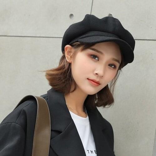 Solid Color Woolen Newsboy Cap Octagonal 8 Panel Hat Women Autumn Winter Thickened Warm Beret JL