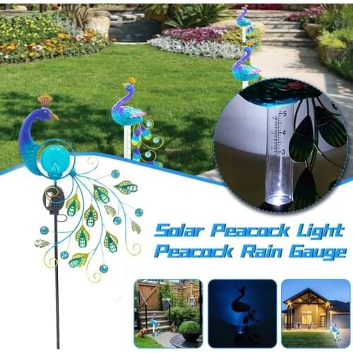 Peacock Solar Light Rain Gauge Lawn LED Light Vintage Garden Solar Peacock Shape Light Outdoor Gardening Luminous Decoration