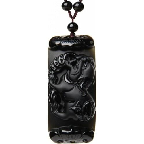 Natural Obsidian Domineering Pixiu and Xianglong Guanyin Pendant Jewelry Lucky Exorcise evil spirit Amulet Pendant Fine Jewelry
