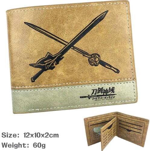 Anime Sword Art Online SAO Khaki Hot PU Wallet Teenager Leather Mens Short Casual Bifold Photo Credit Cards Holder Purses