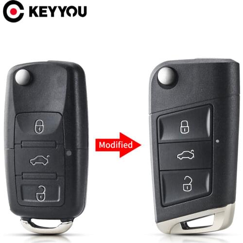 KEYYOU Flip Car Key Shell Cover For Volkswagen VW Polo Passat B5 Golf MK5 Beetle 3 Button Folding Remote Key Case HU66 Blade