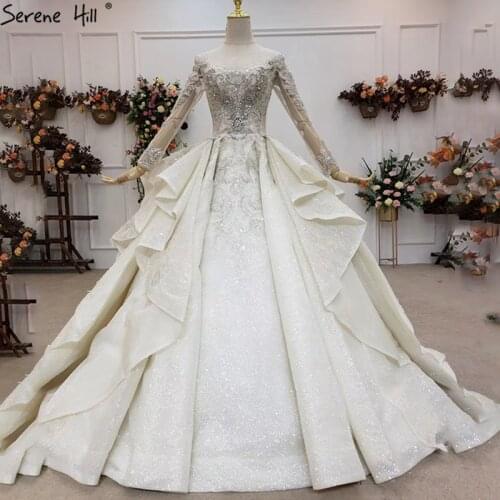 Ivory Diamond Beading Luxury Sexy Wedding Dresses 2021 Long Sleeve Dubai High-end Bridal Gowns HX0176 Custom Made