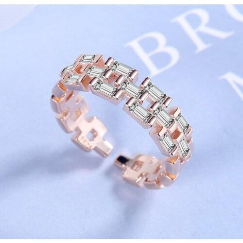 Luxurious Shiny Finger Rings Dazzling Crystal Zircon Stone Chain Shape Ring Band Elegant Opening Ring Accessories For Women Gift