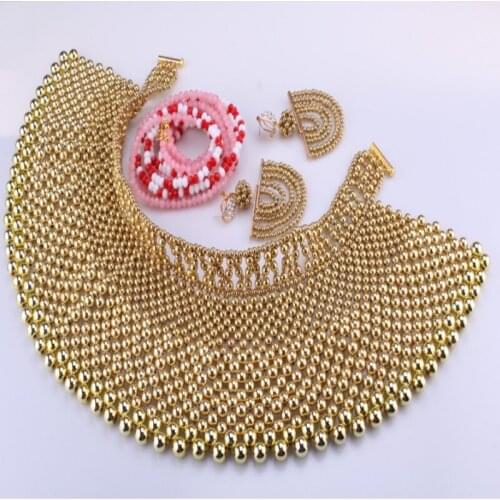 Luxury Jewelry Sets Gold Color Bridal Dubai Gold jewelry Sets For Women 100% Handmade 3 Pics Jewellery Sets Bridal Gift Set 2018