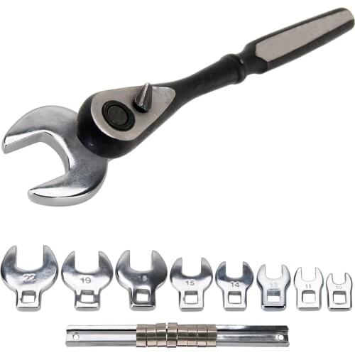 Hand Tools Ratchet Wrench Interchangeable Head Metric Chrome Plated Spanner 8 Pcs 3/8 Inch Drive Crowfoot Wrench Set