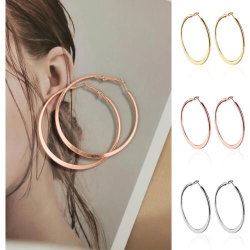 DoreenBeads 4-6cm Hoop Earrings For Womens Daily Accessories Concise Round Rose Gold Color Earrings Sensitive Birthday Gift