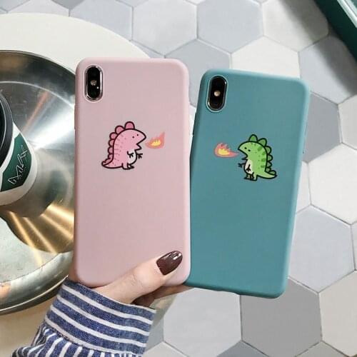 Super cute dinosaur candy pink couple case for iPhone XS MAX XR X 7 8 6 6s Plus silicone matte cover cartoon animal cases coque