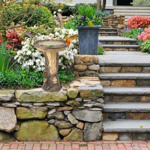 Fairy Bird Bath Polyresin Bird Feeder Desktop Ornament for Indoor Outdoor Decoration