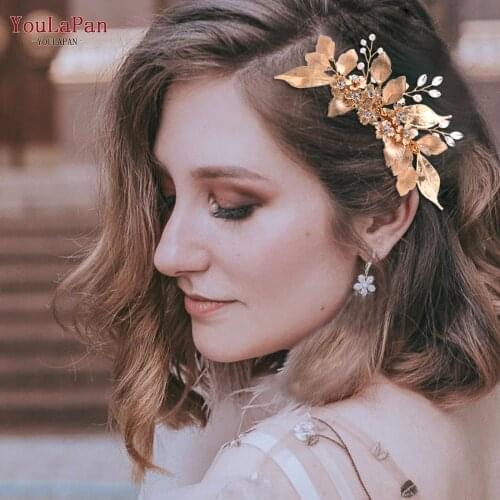 YouLaPan HP297 Golden Leaves Bridal headwear Fashion Western Wedding Headdress for Bride Hair Pins Handmade Bridal Hair Clips