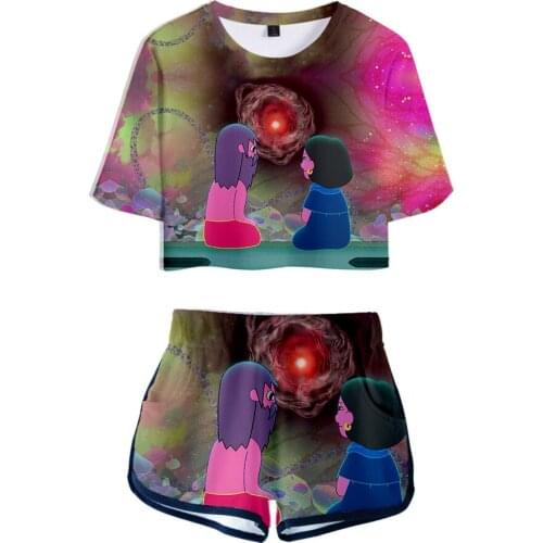 Anime Cartoon The Midnight Gospel Harajuku 3D New Summer Cool Two Piece Sets Hip Shorts+short Sleeve T-shirt Casual Women Sets