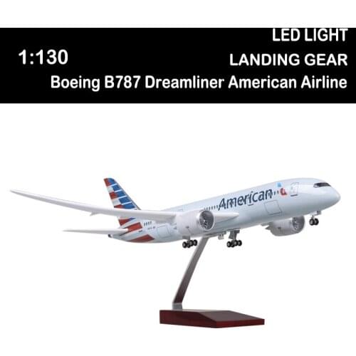 1/130 47cm Airplane Boeing B787 Dreamliner Aircraft American Airline Model Light Wheel Diecast Plane Boys Toy Airliner Kids Gift