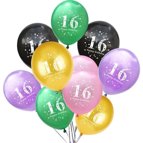 10Pcs 16th Birthday Balloons 12Inch Birthday Party Decorations Latex Printed Balloon 16 Year Old Decoration Accessories