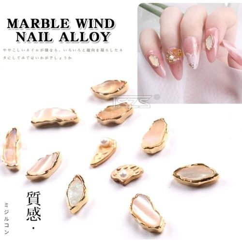 10pcs /lot 2020 New Japanese Simple Nail Art Jewelry Rhinestone Pearl Metal Smudge Stone Fake Nail Alloy Decoration