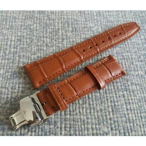 22mm High quality 100% Genuine leather brown watch strap with 316L Stainless steel butterfly buckle 002A