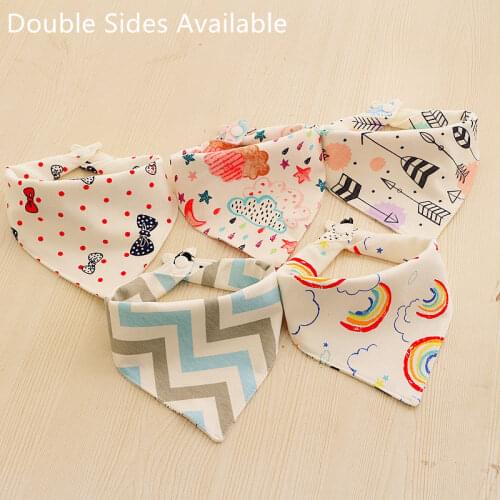 5pcs Baby Bibs Triangle Double sides Cotton Accessories Newborn cartoon Snap Button Soft Triangle Towel Feeding Drool Bibs