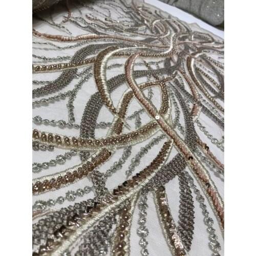 African Lace Fabric High Quality Lace French Tulle Lace Fabric With Beads SYJ-528889 Embroidery Nigeria Lace Fabric