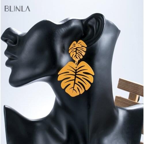 BLINLA 2019 Fashion Vintage Statement Gold Big Drop Earrings for Women Tropical Beach Leaf Metal Dangle Hanging Earring Jewelry