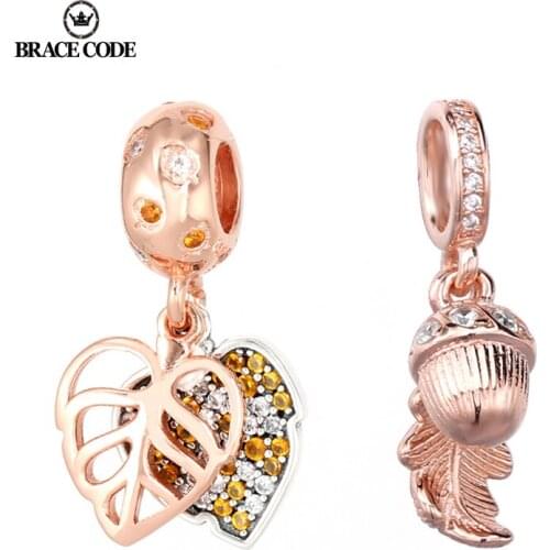 2Pcs/Lot Rose Gold Bracelets Series Fallen Leaves Beaded Charm New DIY Accessories Making Brand Women Bracelets Necklaces