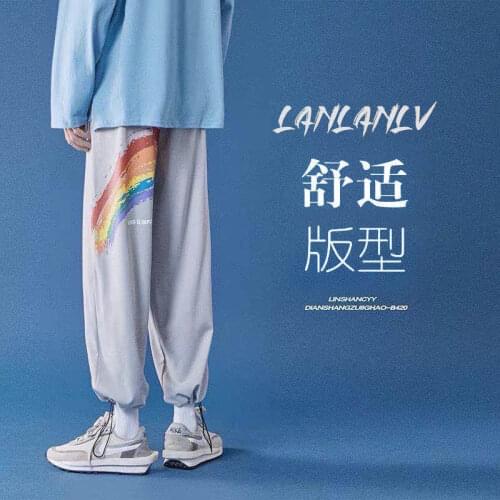 Pants Mens Autumn Korean Version Fashion Casual Pants Sports Loose Capri-Pants Youth All-match Harlan Ankle Banded Pants Men