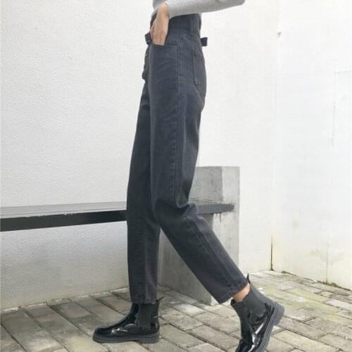 Autumn New Women High Waist Buttons Harem Pants Ankle Length Loose Fit Jeans Trousers Fashion Casual Streetwear Denim Pants