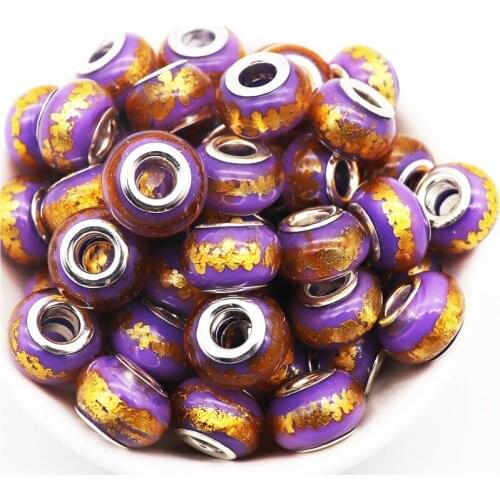 10Pcs Wholesale Cheap Gold Glitter Large Hole European Beads Charms Fit Pandora Bracelet Chain Cord Necklace for Jewelry Making