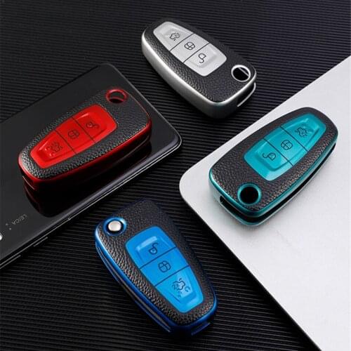TPU Car Flip Key Cover Fob Shell For Ford Fiesta 2013 Focus Kuga C-Max Mondeo Galaxy 3 Button Leather Holder Protector Fold Case