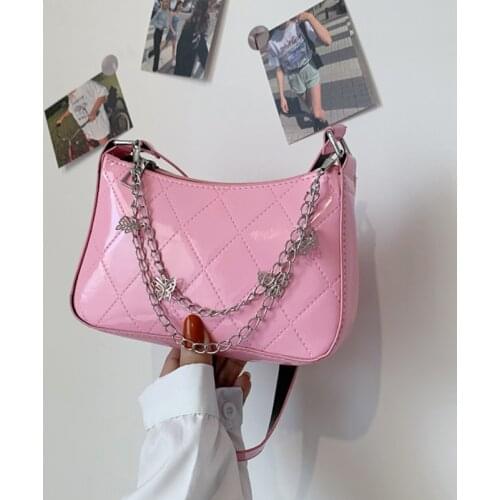 Elegant PU Leather Shoulder Bags for Women Butterfly Chain Ladies Small Purse Handbags Solid Color Female Girls Underarm Bag