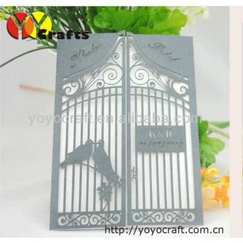 Hot sell! Creative design handmade laser cutting card love bird luxury invitation card sample with insert envelop