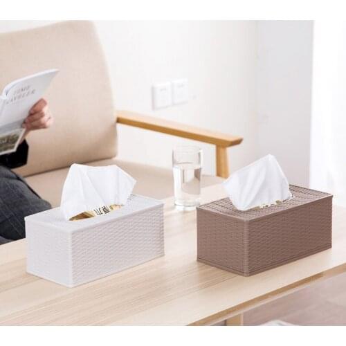 Creative Tissue Box Cover Removable Paper Towel Tissue Plastic Box Weaving Napkin Container Holder for Home Storage