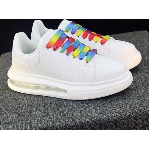 Rainbow Shoelace Couple Casual Shoes Spring and Autumn New Style Thick-soled Low-Top Sneakers Fashion Trend White Shoes