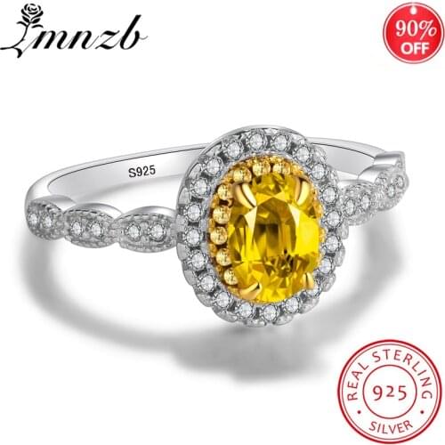LMNZB Fashion Yellow 5*7mm Oval CZ Zirconia Ring 925 Sterling Silver Wedding Ring Engagement Jewelry Gift for Women LR231