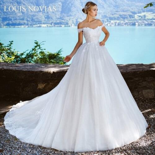 Louis Novias Wedding Frocks White Lvory Exquisite Embroidery Romantic Ball Gown Beach Sexy Wedding Dress 2020 New Fashion