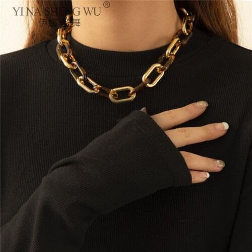 Fashion New Punk Miami Cuban Necklace Collar Statement Aluminum Stitching Leopard Chain Thick Chain Necklace Women Jewelry Gift