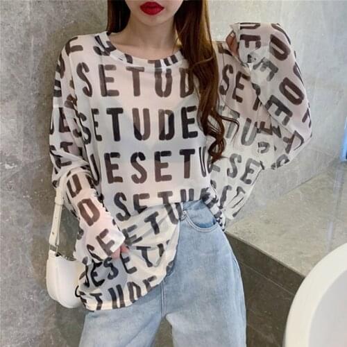 Fashion Thin Loose Long Sleeve Letters Print White Long Summer T-Shirt Women Oversized T Shirt Female T Shirt For Woman Top 2021