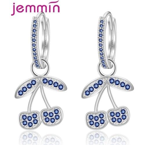 Fashion 925 Sterling Silver Summer Cherry Drop Earrings For Women Cubic Zircon Jewelry Girl Crystal Eardrop Birthday Gift