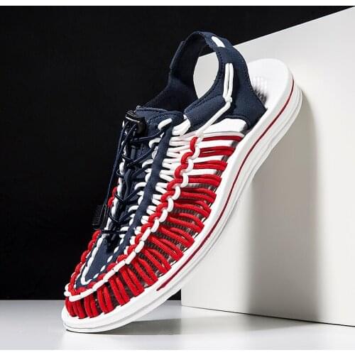 The New 2020 Summer Man Large Size 35-47 Sandals Mens Leather Shoes Weaving Roman Sandals Slippers Mens Shoes Casual Shoes